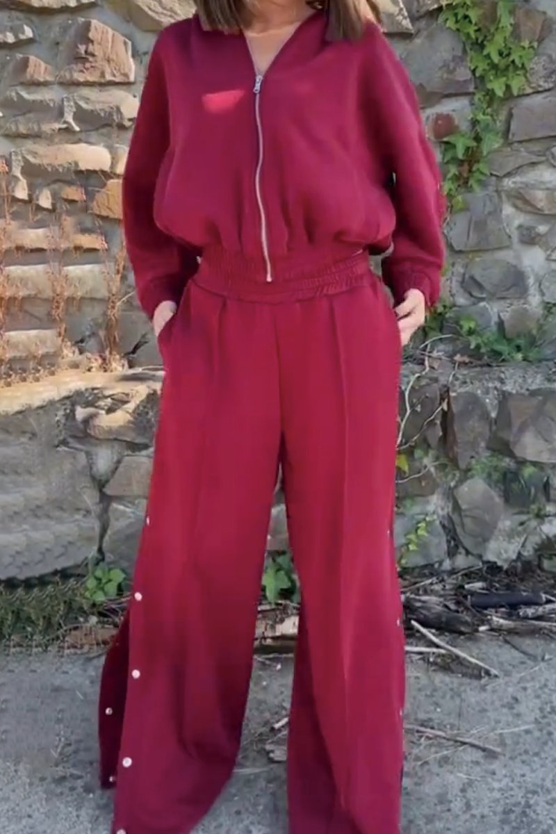 Women's Solid Button Hoodie Pant Set