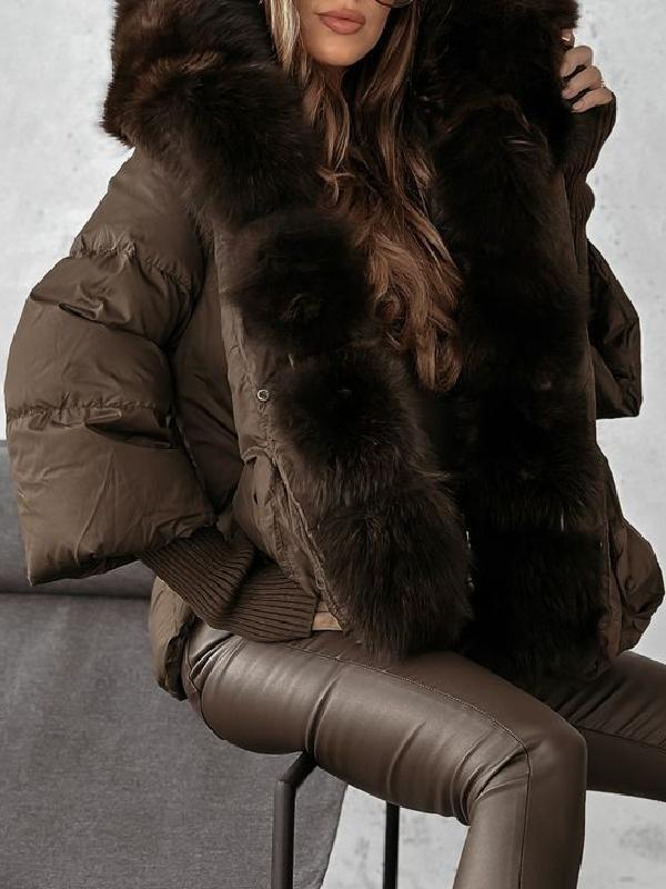 Women's Fur Hooded Short Fashionable Cotton Coat