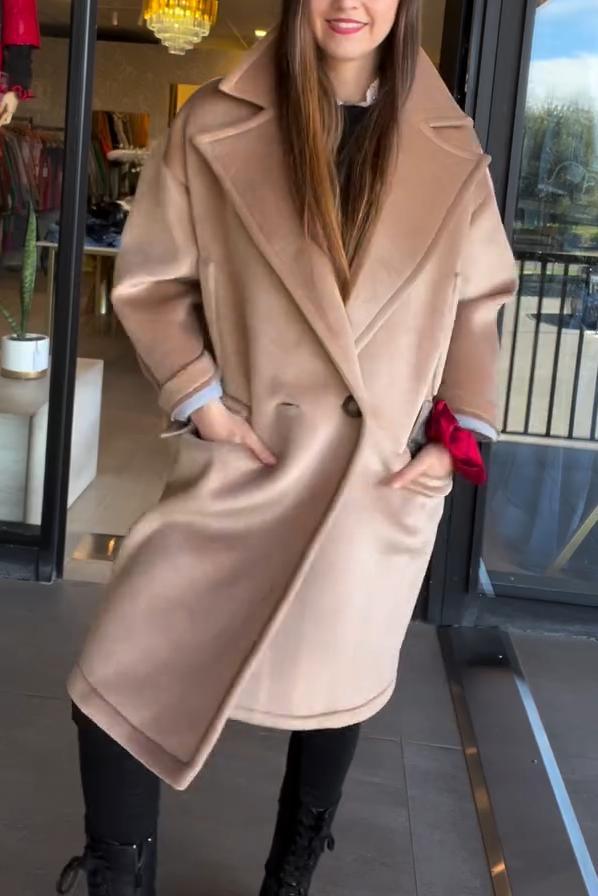 Women's Solid Color Warm Lapel Glossy Coat