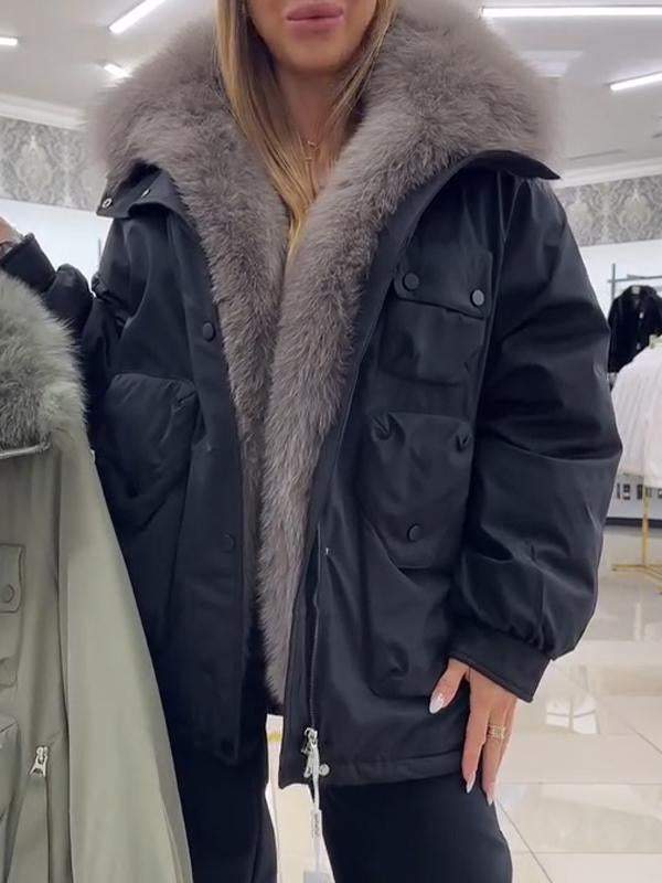 Women's Fur Patchwork Casual Warm Cotton Coat