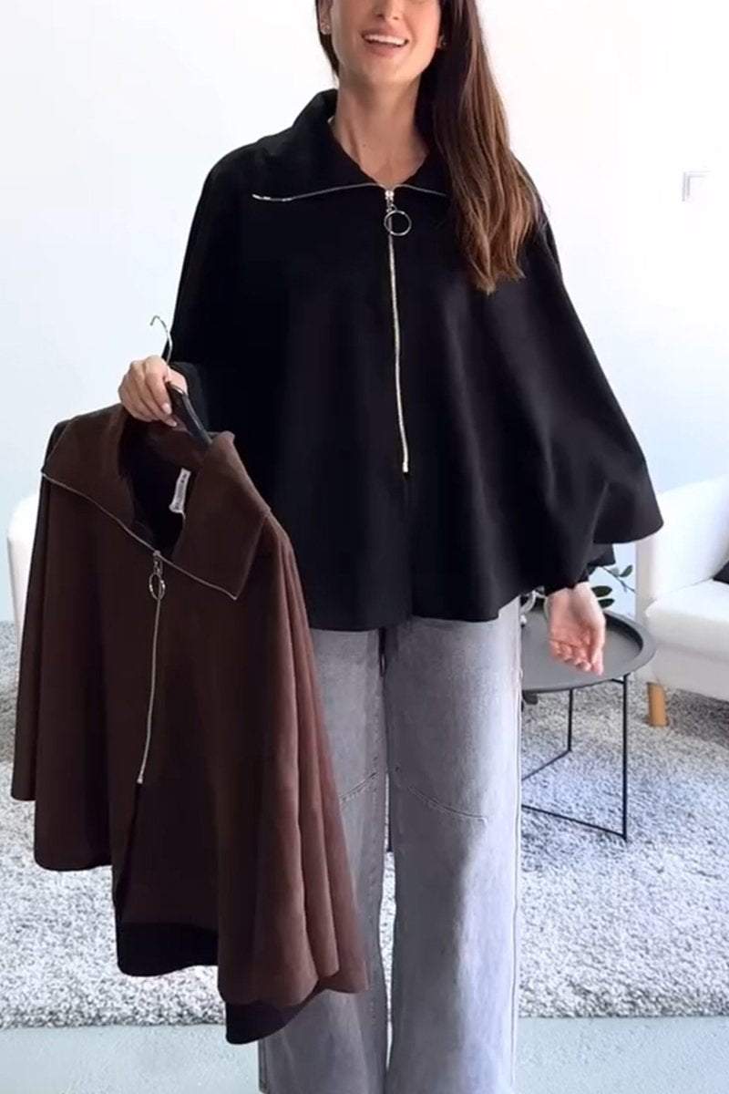 Women's Casual Lapel Half-zip Cape Jacket