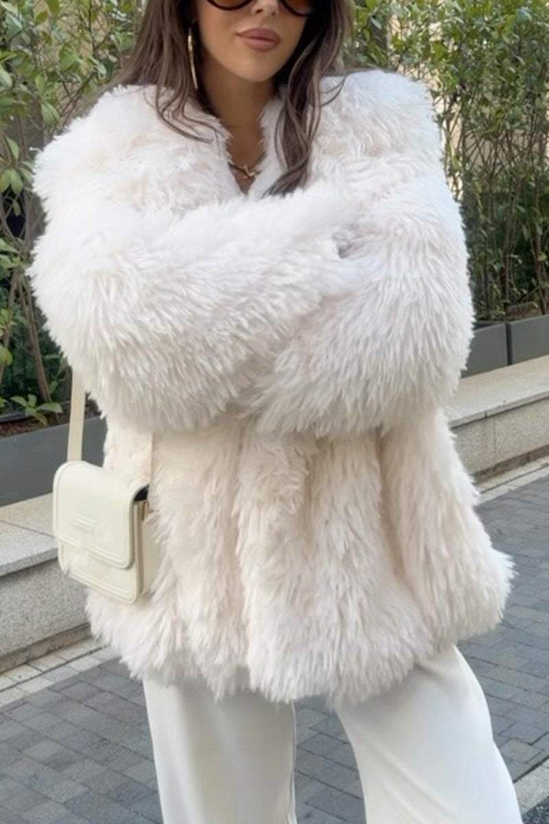 Women's Fashion Lapel Solid Color Faux Fur Winter Coat