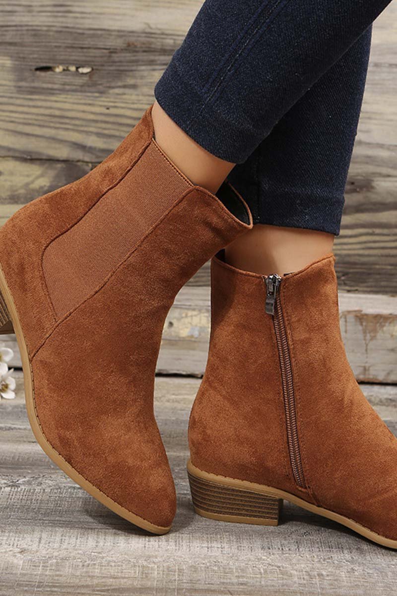 Women's Suede Side Zip Block Heel Martin Boots