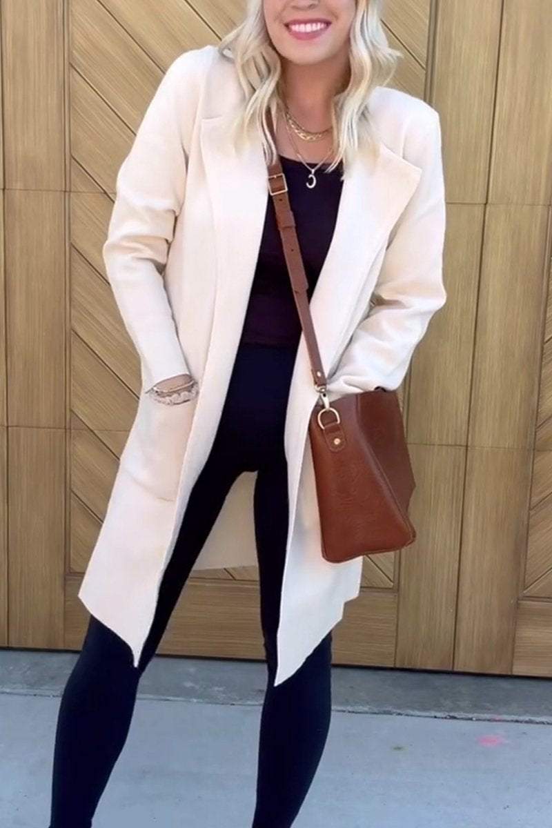 Women's Casual Lapel Solid Color Coat