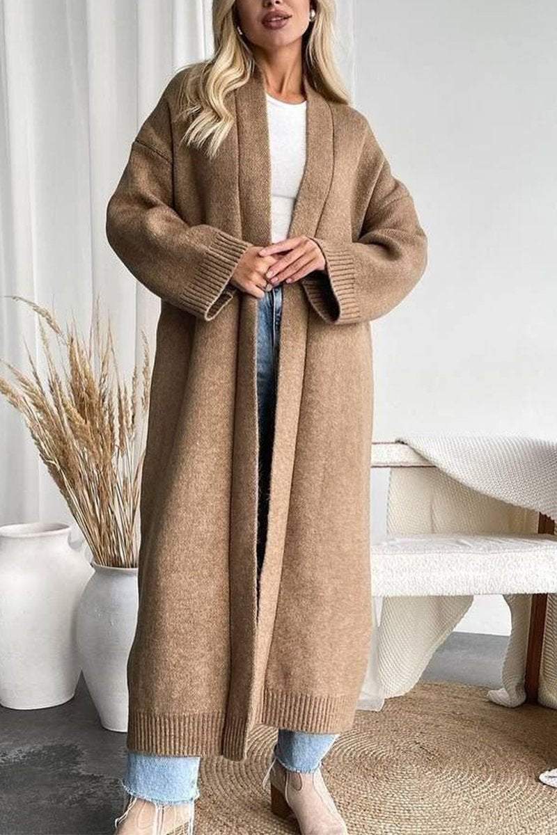 Women's Casual Lapel Solid Color Long Cardigan Jacket