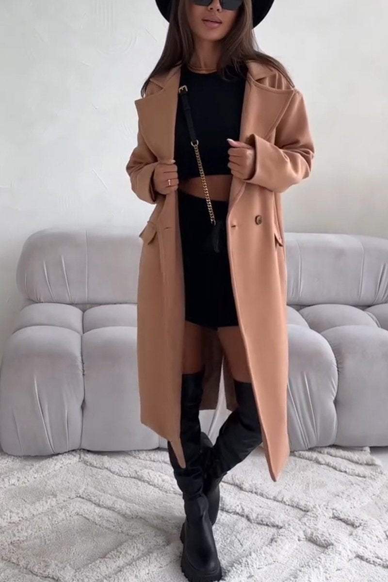 Women's Autumn and Winter Casual Lapel Long Trench Coat