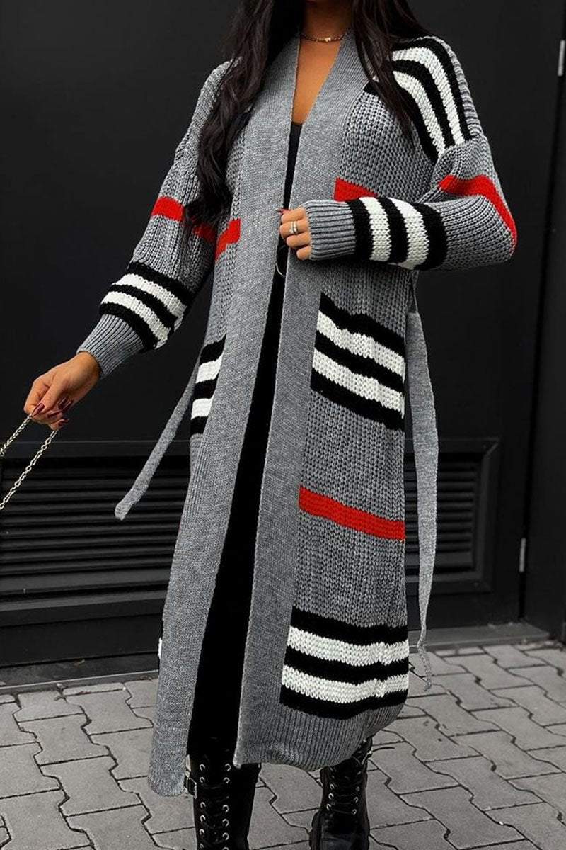 Casual Striped Long Sleeve Sweater Coat