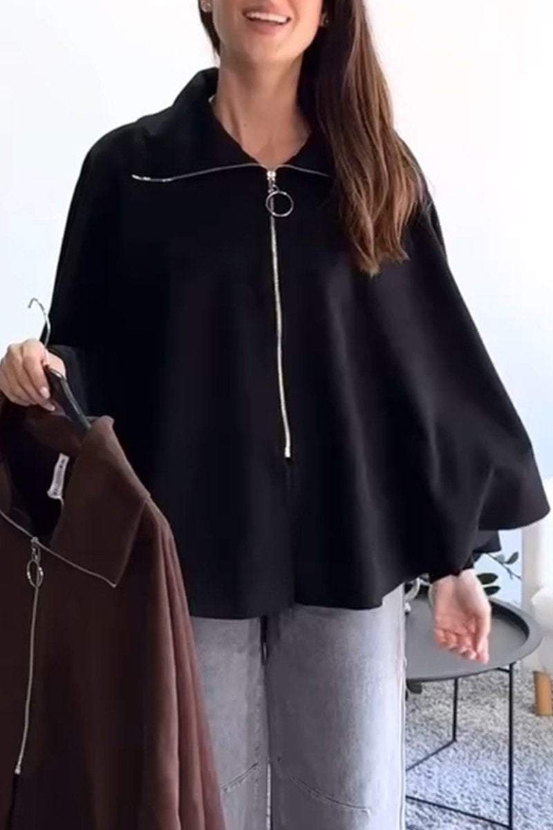 Women's Casual Lapel Half-zip Cape Jacket