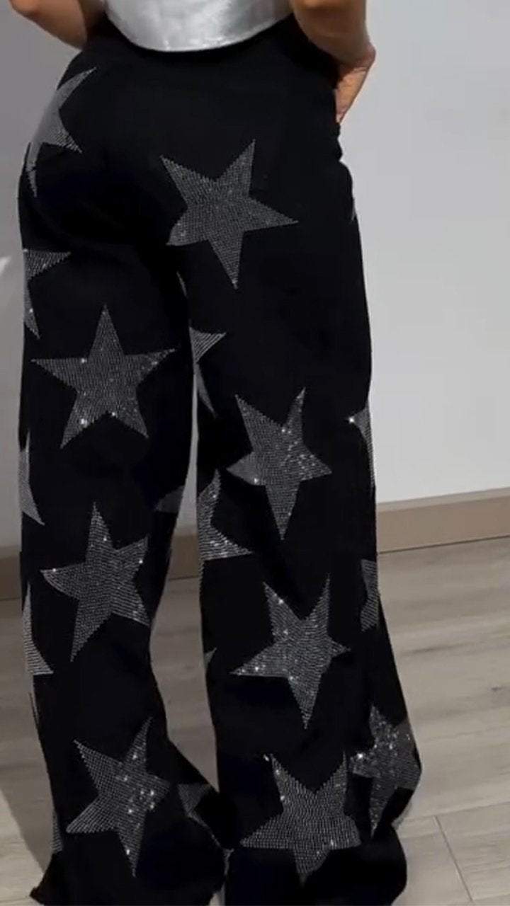 Women's Star Diamond Shiny Casual Denim Pants