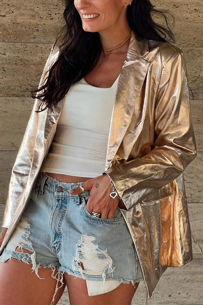 Women's Casual Lapel Gold-stamped Suit Jacket