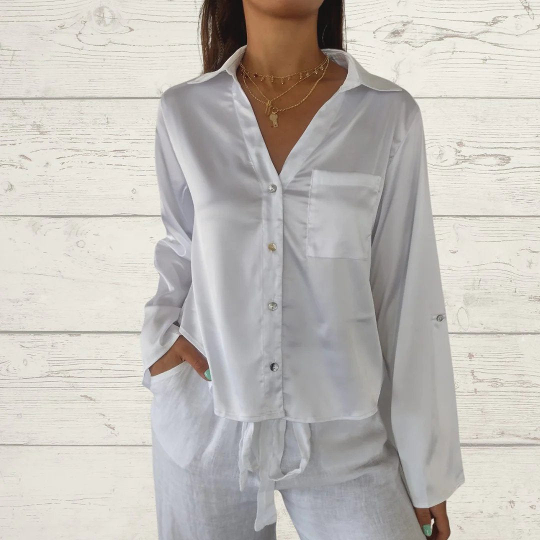 Lapel Single-breasted Satin Shirt