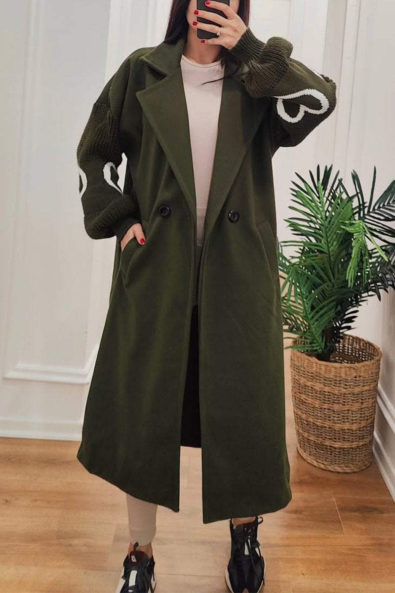 Women's Lapel Knitted Patchwork Trench Coat