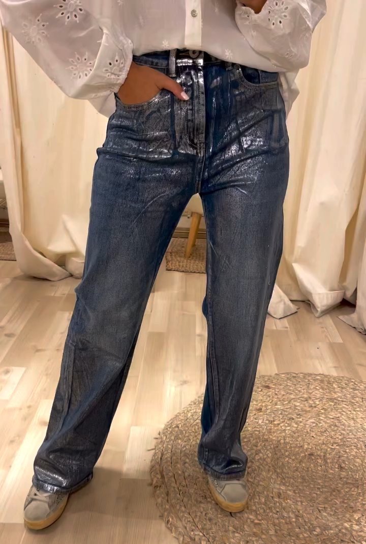 Women's Casual Fashion Silver Straight Jeans