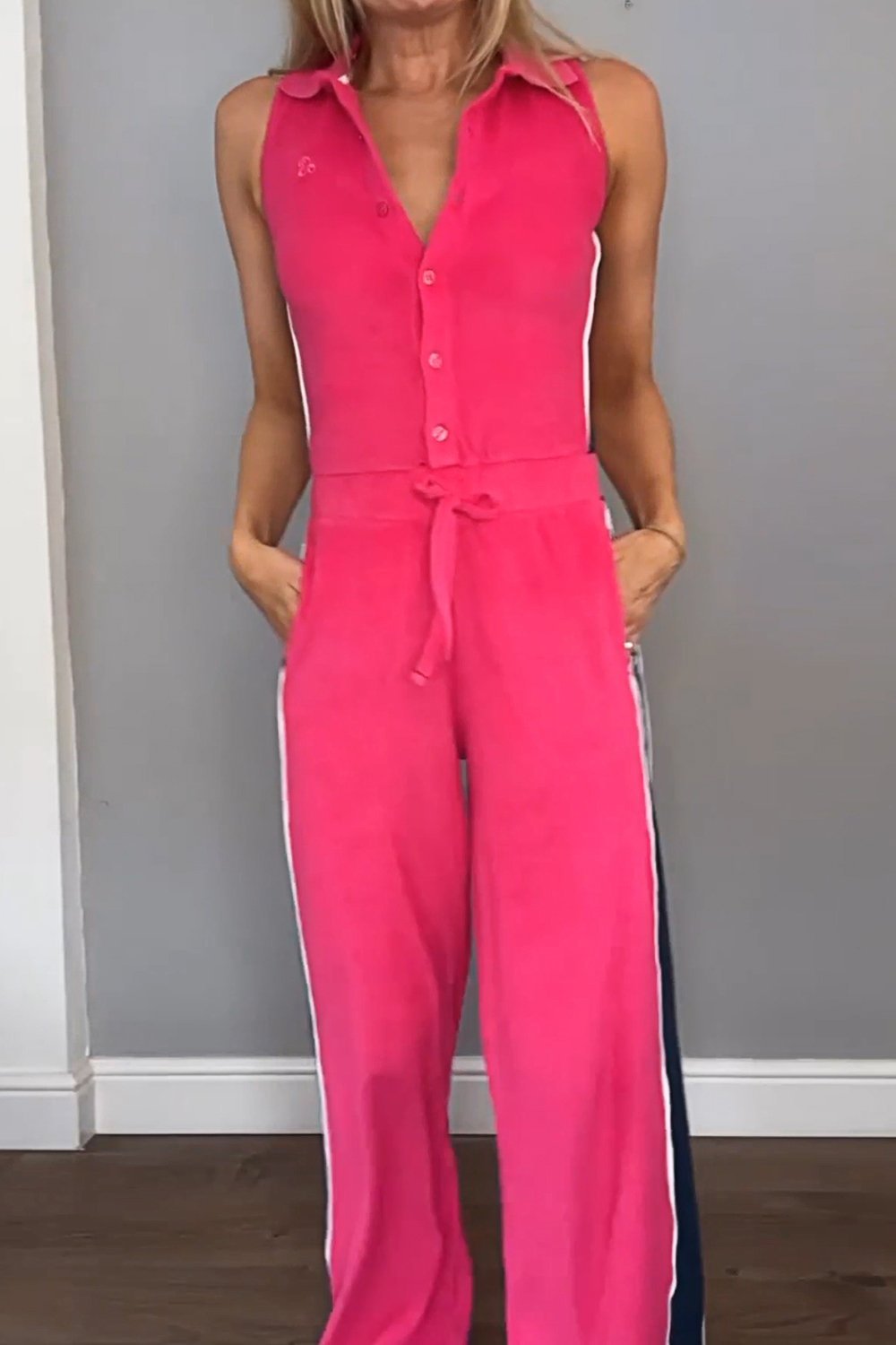 Women's Contrasting Color V-neck Jumpsuit