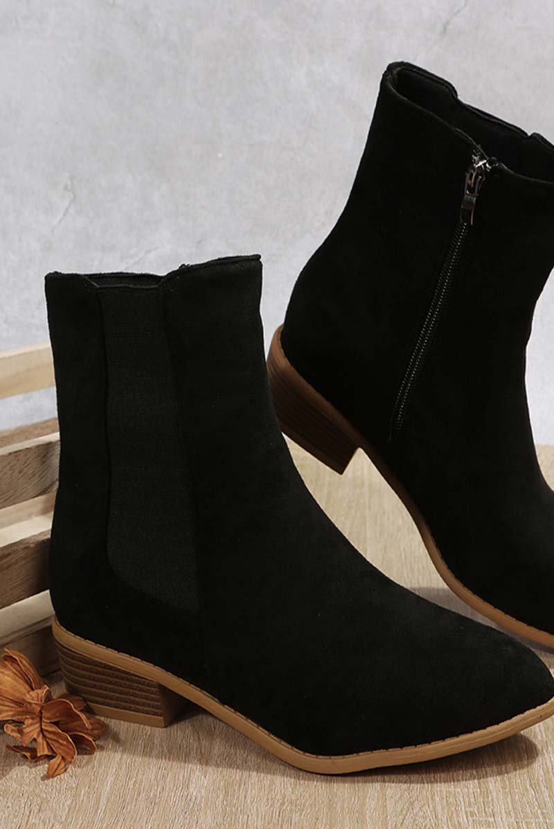 Women's Suede Side Zip Block Heel Martin Boots