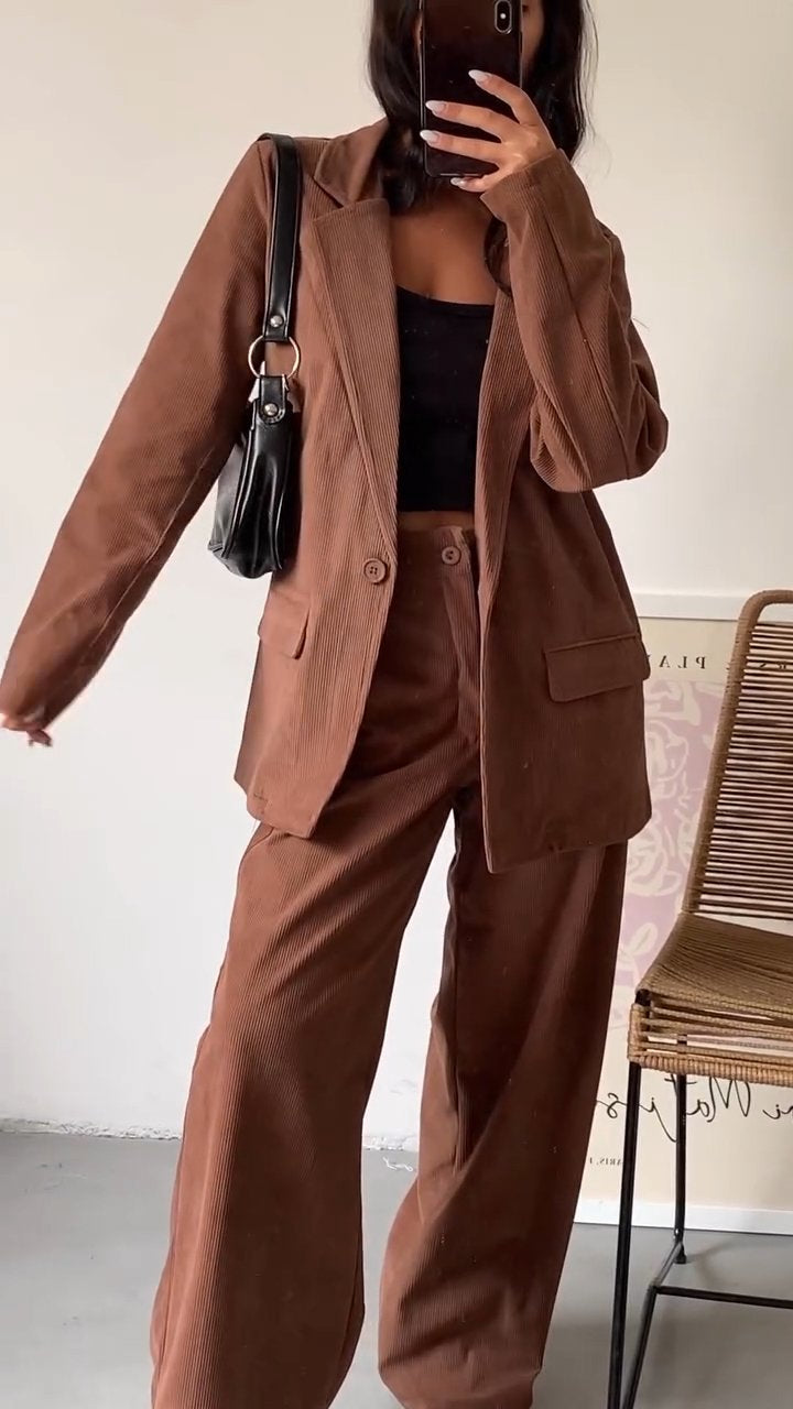 Women's Lapel Corduroy Suit Casual Suit