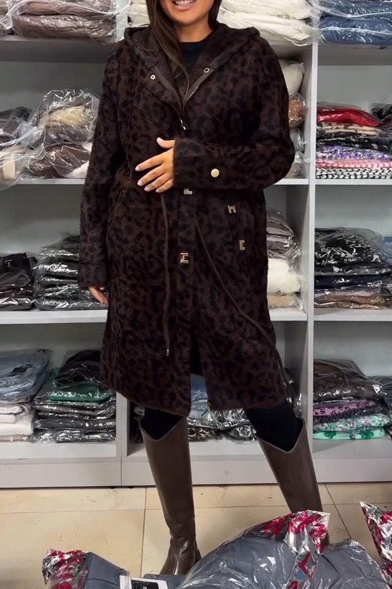 Women's Fall/winter Hooded Leopard Print Thermal Coat