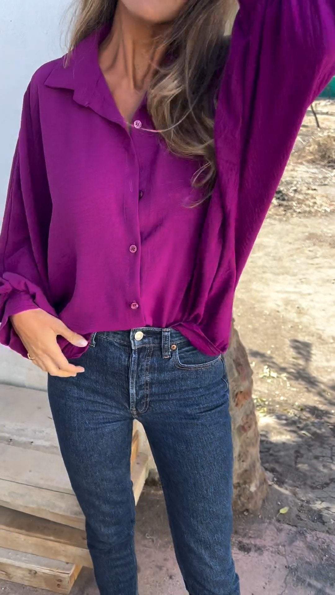 Women's Lapel Single Breasted Solid Color Shirt