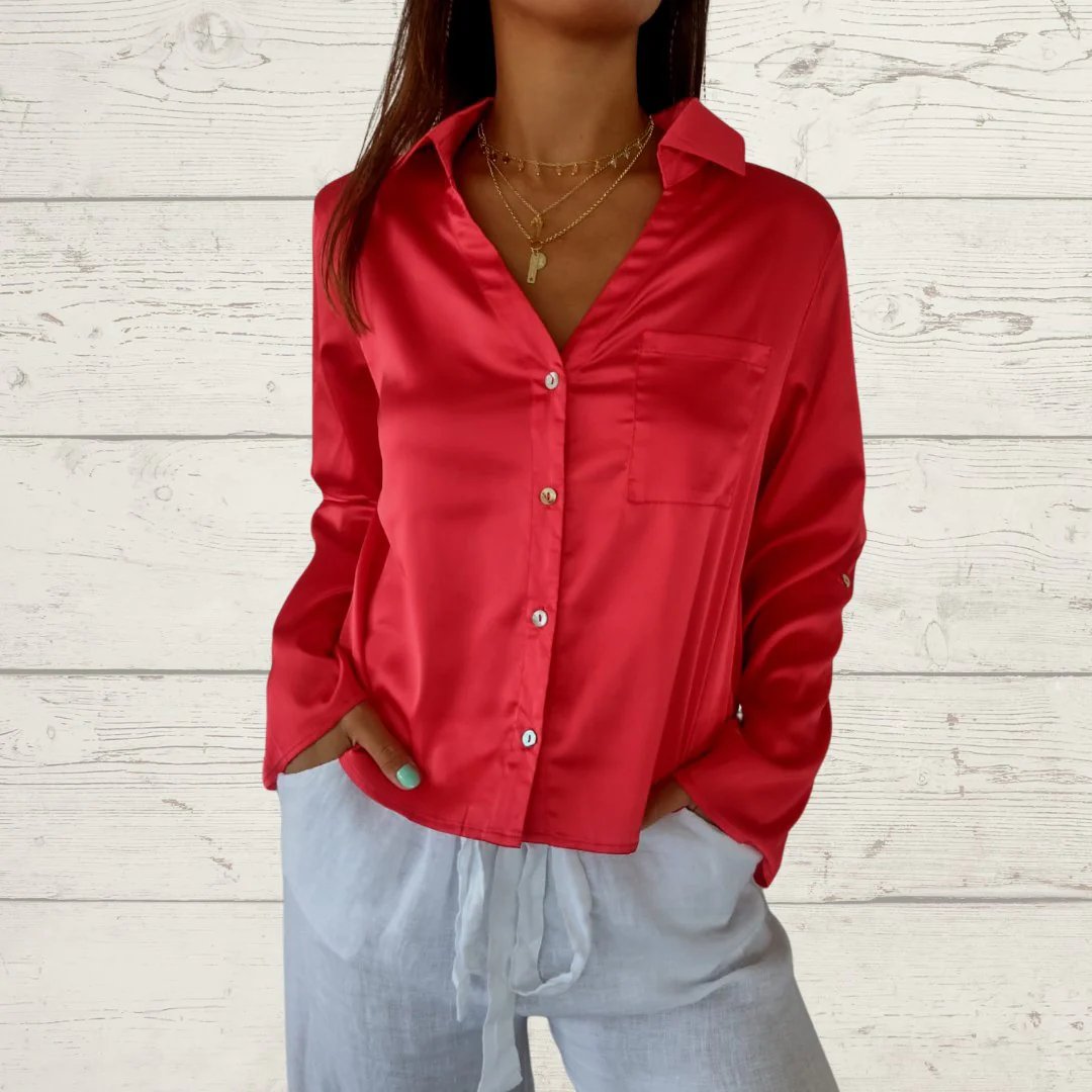 Lapel Single-breasted Satin Shirt