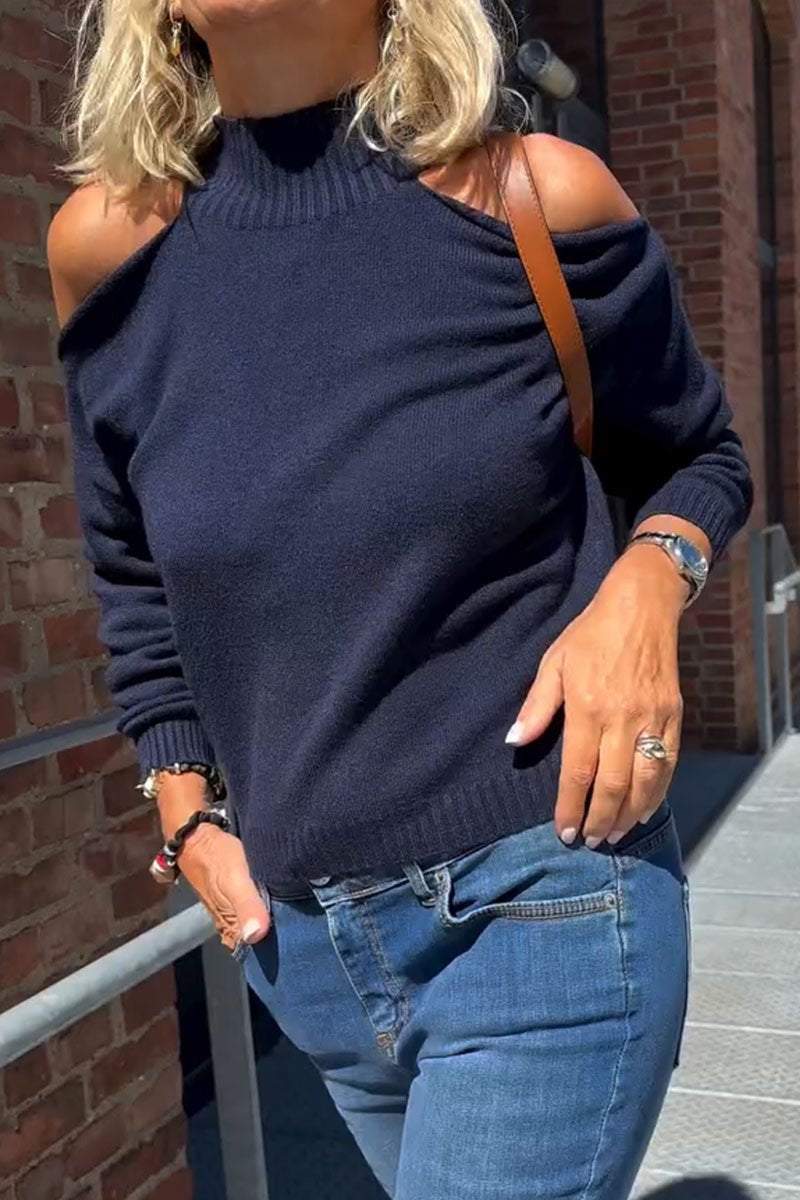 Women's Casual Solid Color Off-shoulder Pullover Sweater