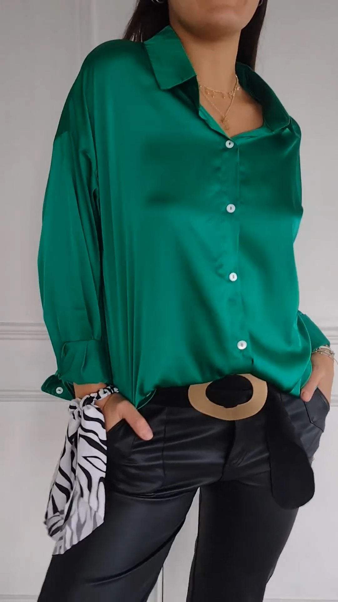 Casual Lapel Satin Solid Color Shirt