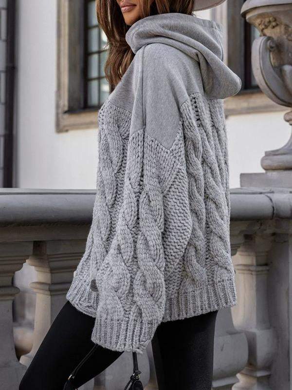 Women's Hooded Long-sleeved Casual Stitching Knitted Sweatshirt