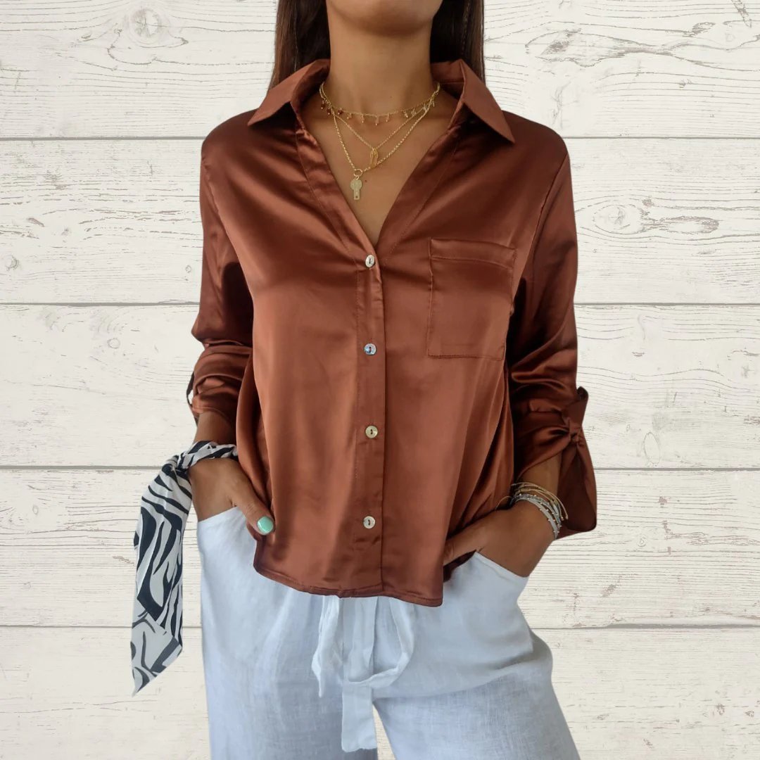 Lapel Single-breasted Satin Shirt