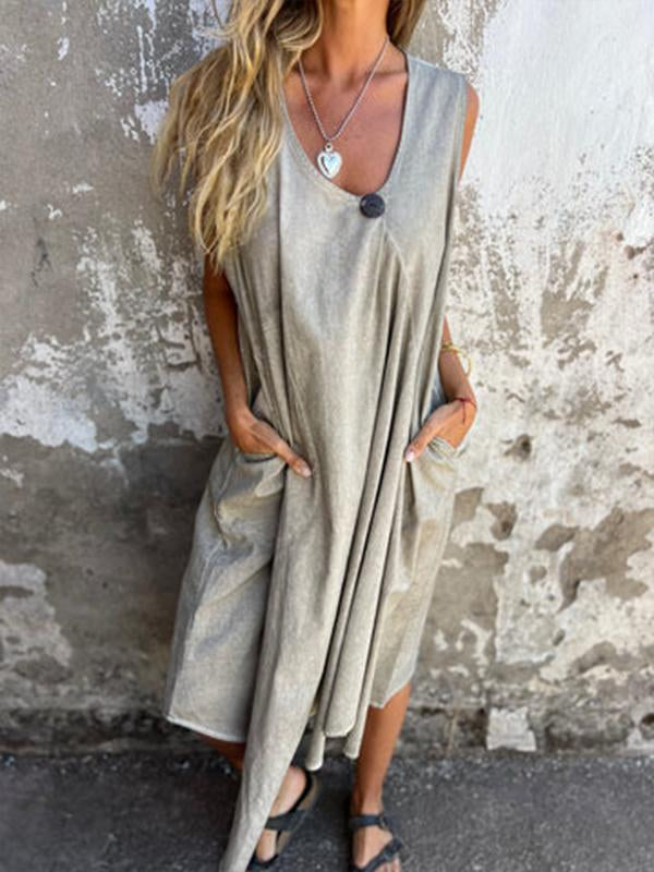 Casual U-neck pocket button dress