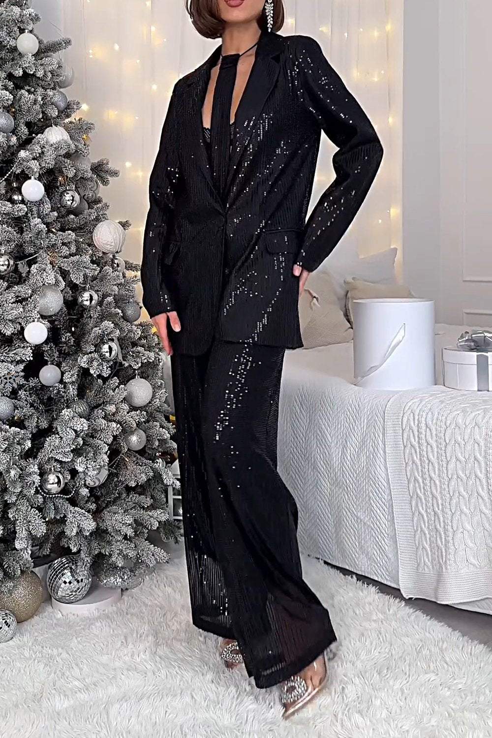 Women's Fashion Sequined Jacket & Pants Two-piece Set