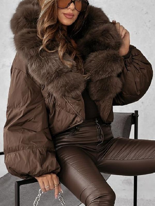 Women's Fur Hooded Short Fashionable Cotton Coat