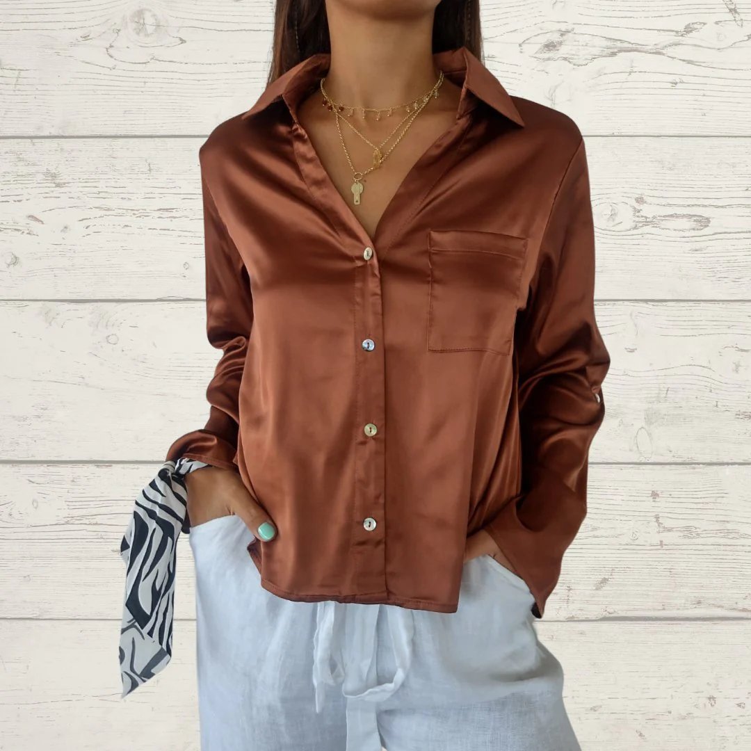 Lapel Single-breasted Satin Shirt