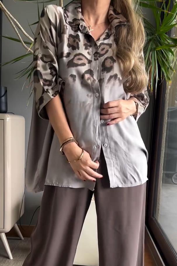 Women's Fashion Casual Leopard Gradient Print Half Sleeve Shirt