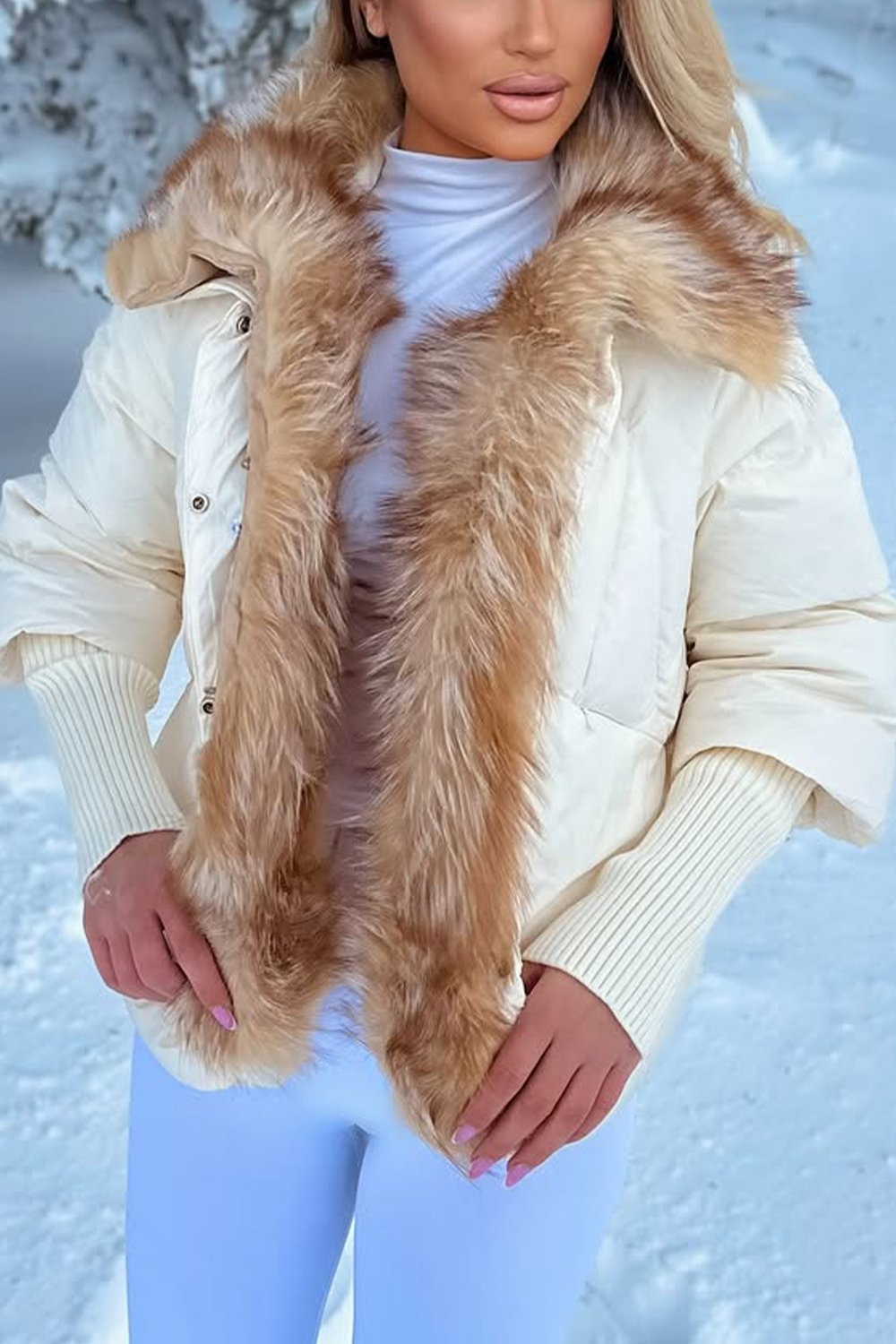 Women's Casual Solid Color Warm Large Fur Collar Cotton Coat