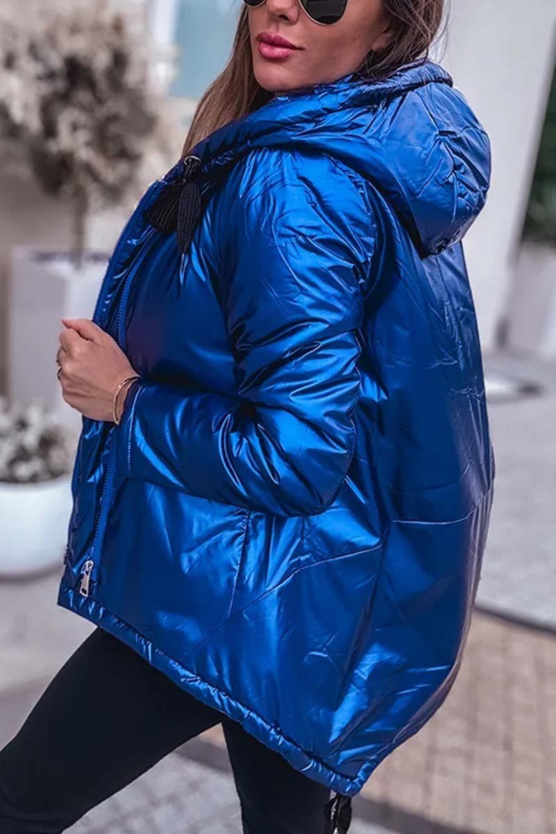 Women's Fashionable Glossy Hooded Jacket