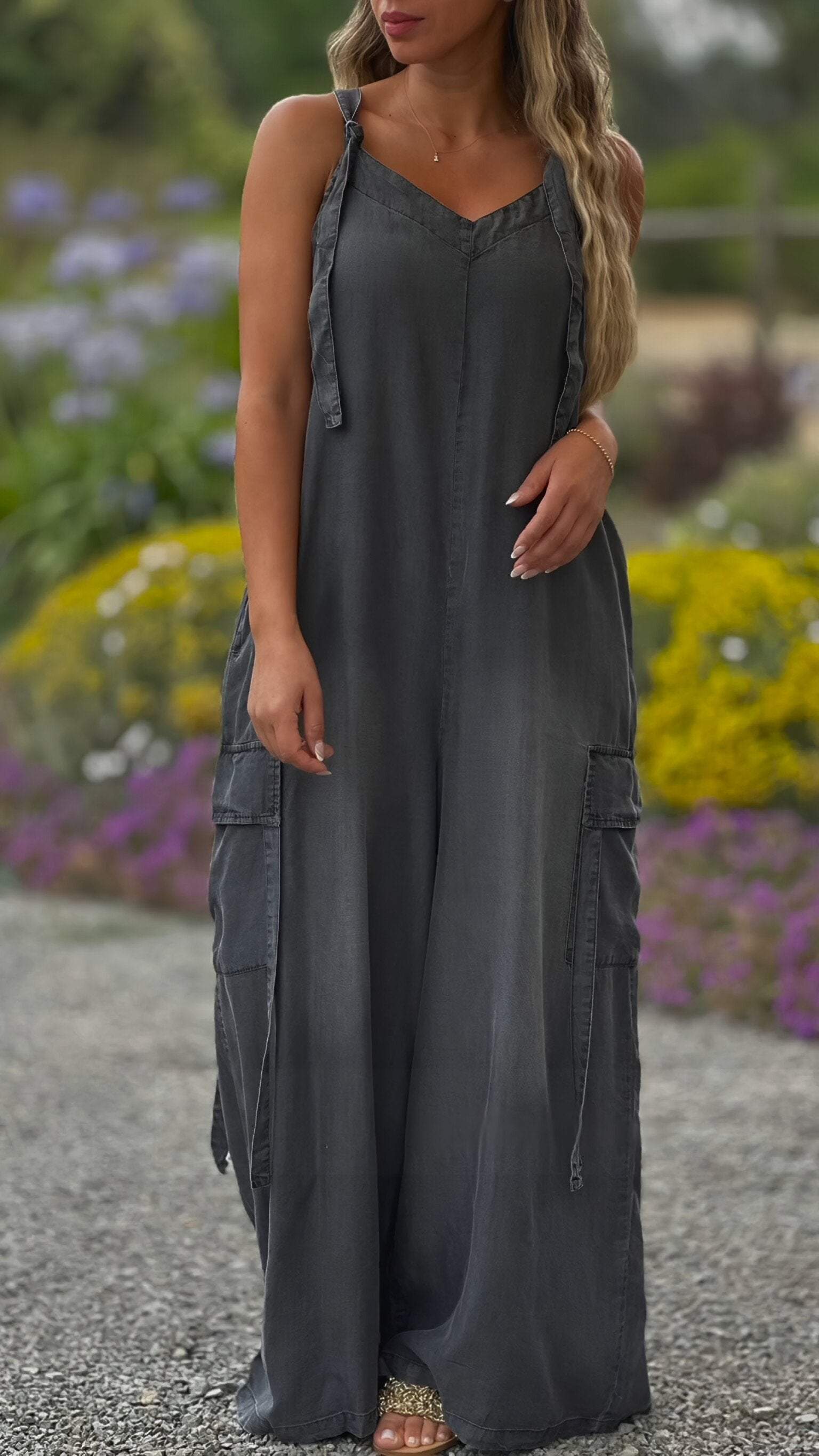 Pocket Casual V-neck Overalls Jumpsuit