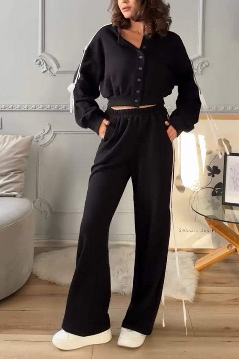 Women's Casual Round-neck Single-breasted Two-piece Suit