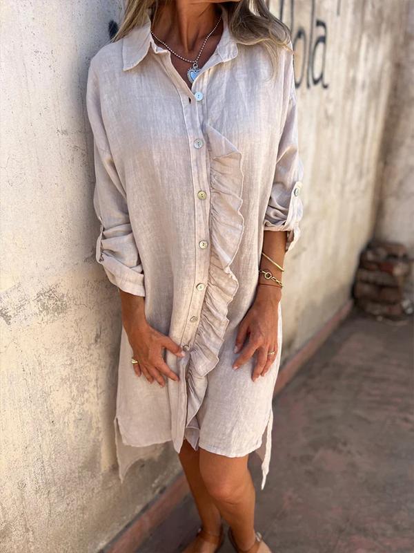 Ruffled cotton shirt dress