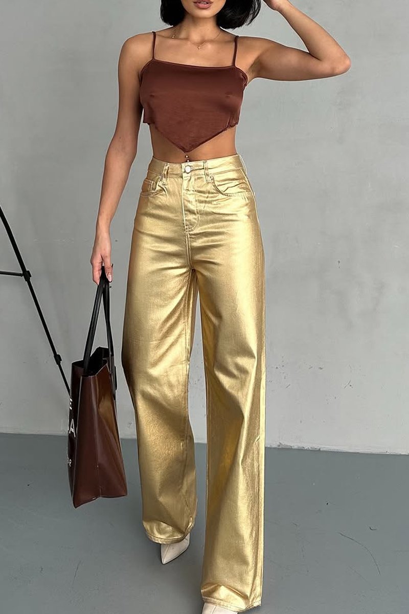 Women's Fashion Metallic Coated Jeans