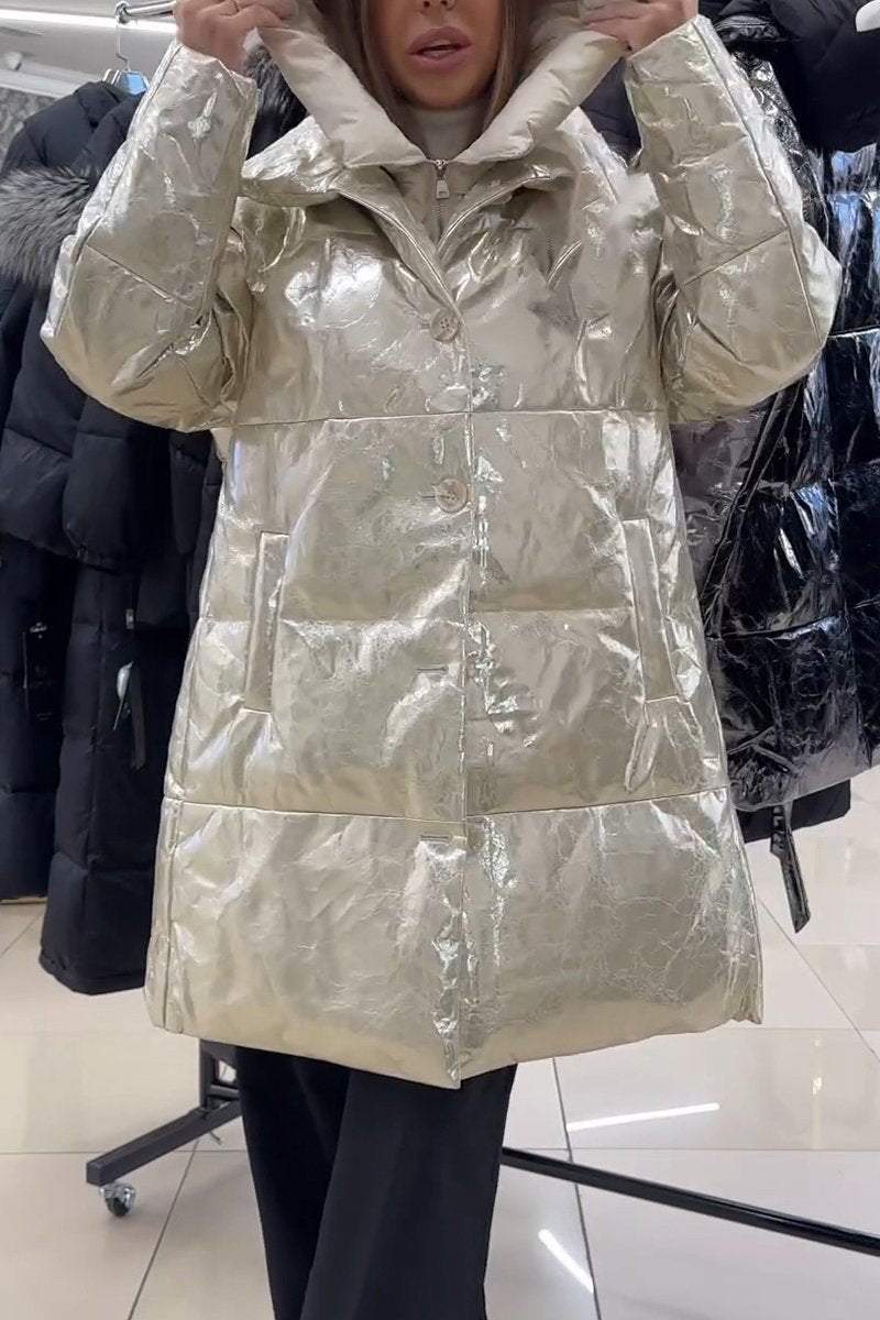 Women's Casual Hooded Shiny Mid-length Jacket