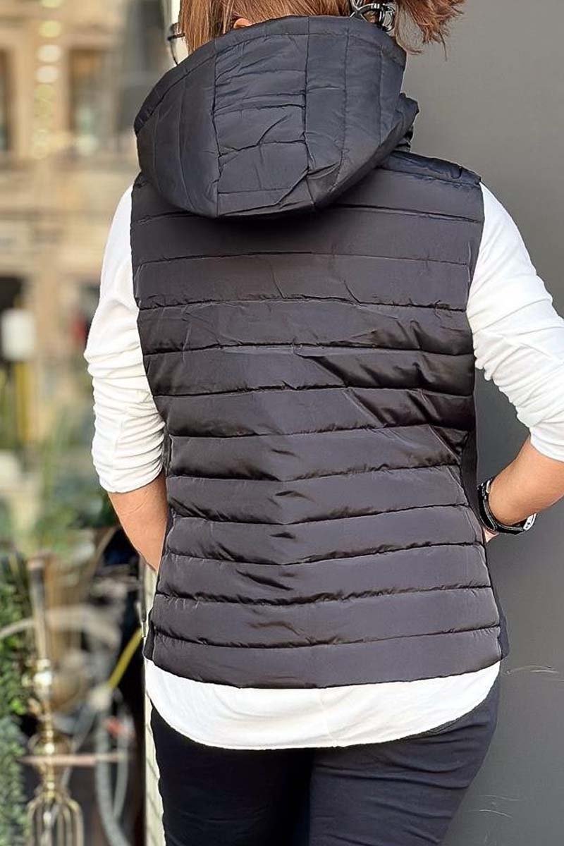 Women's casual patchwork knitted hooded sleeveless jacket