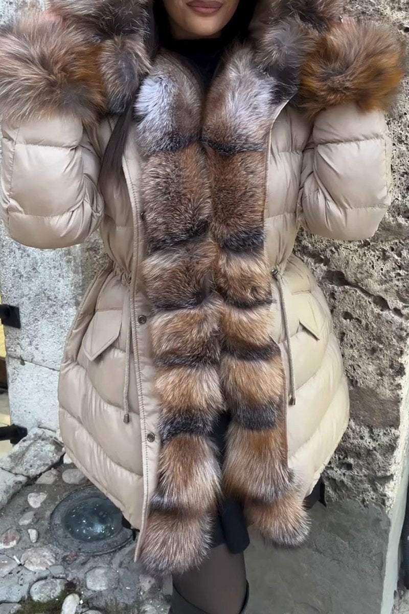 Women's fur collar waist down overcoat