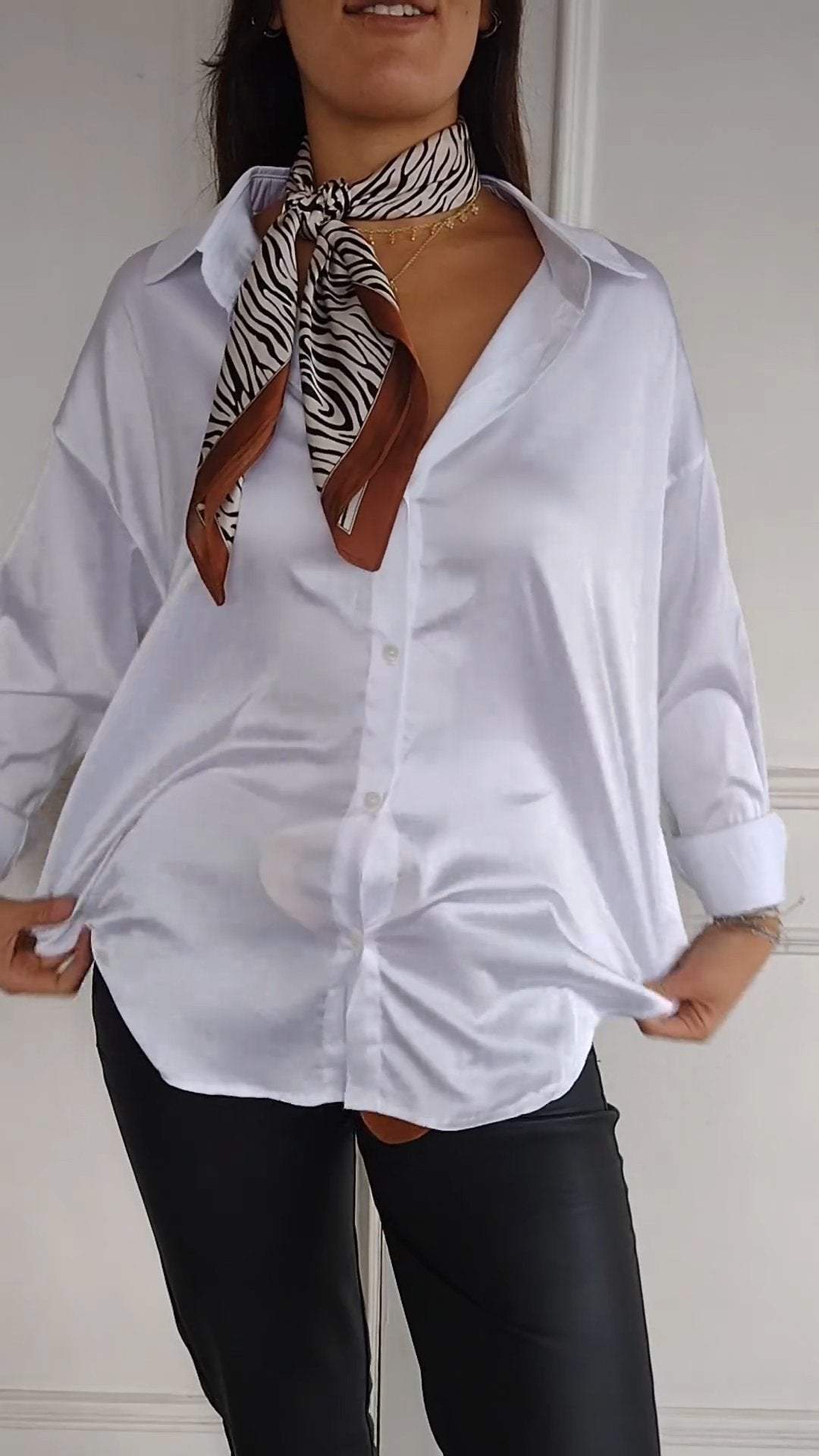 Casual Lapel Satin Solid Color Shirt