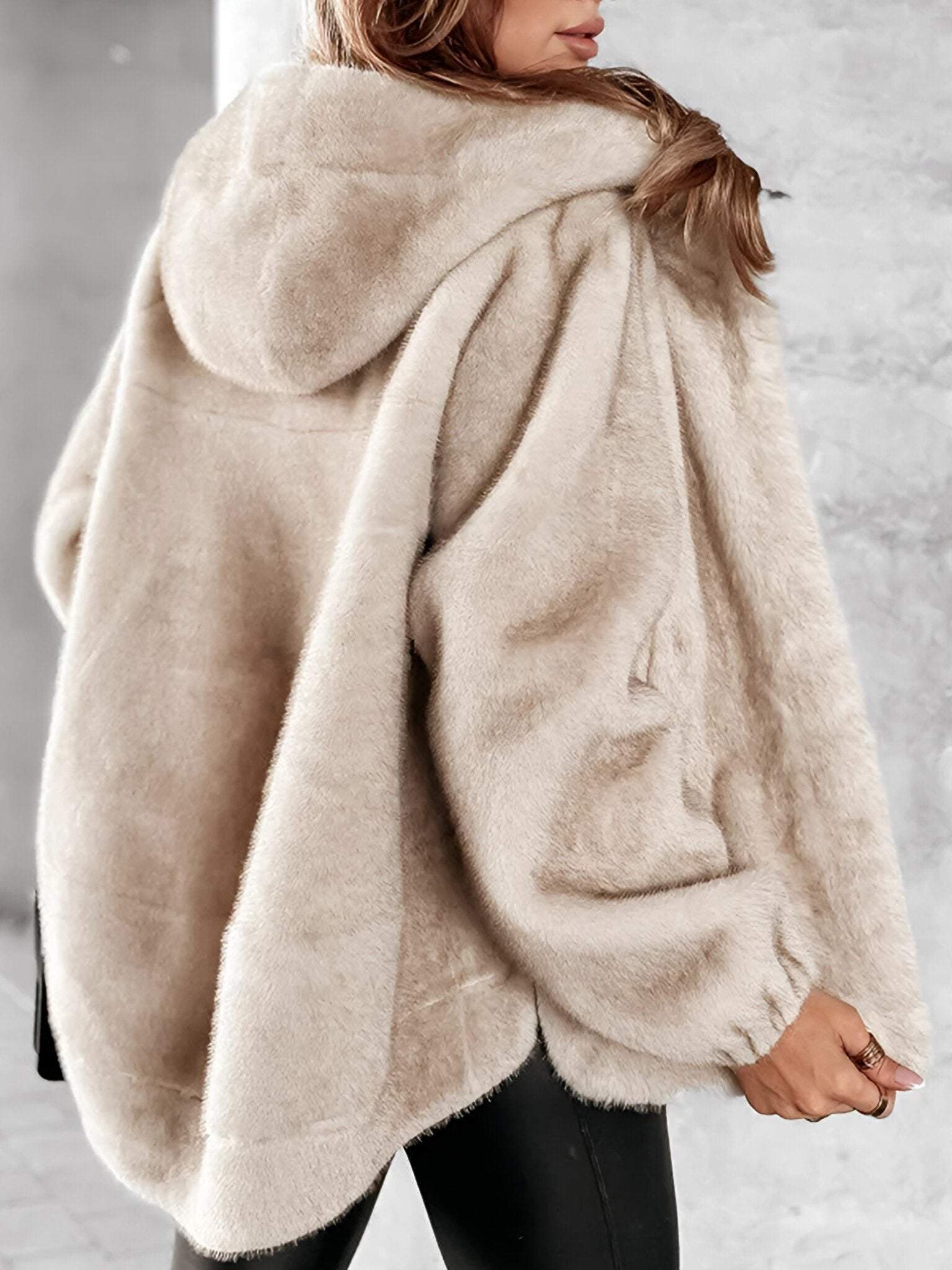 Women's Hooded Long Sleeve Furry Autumn and Winter Coat