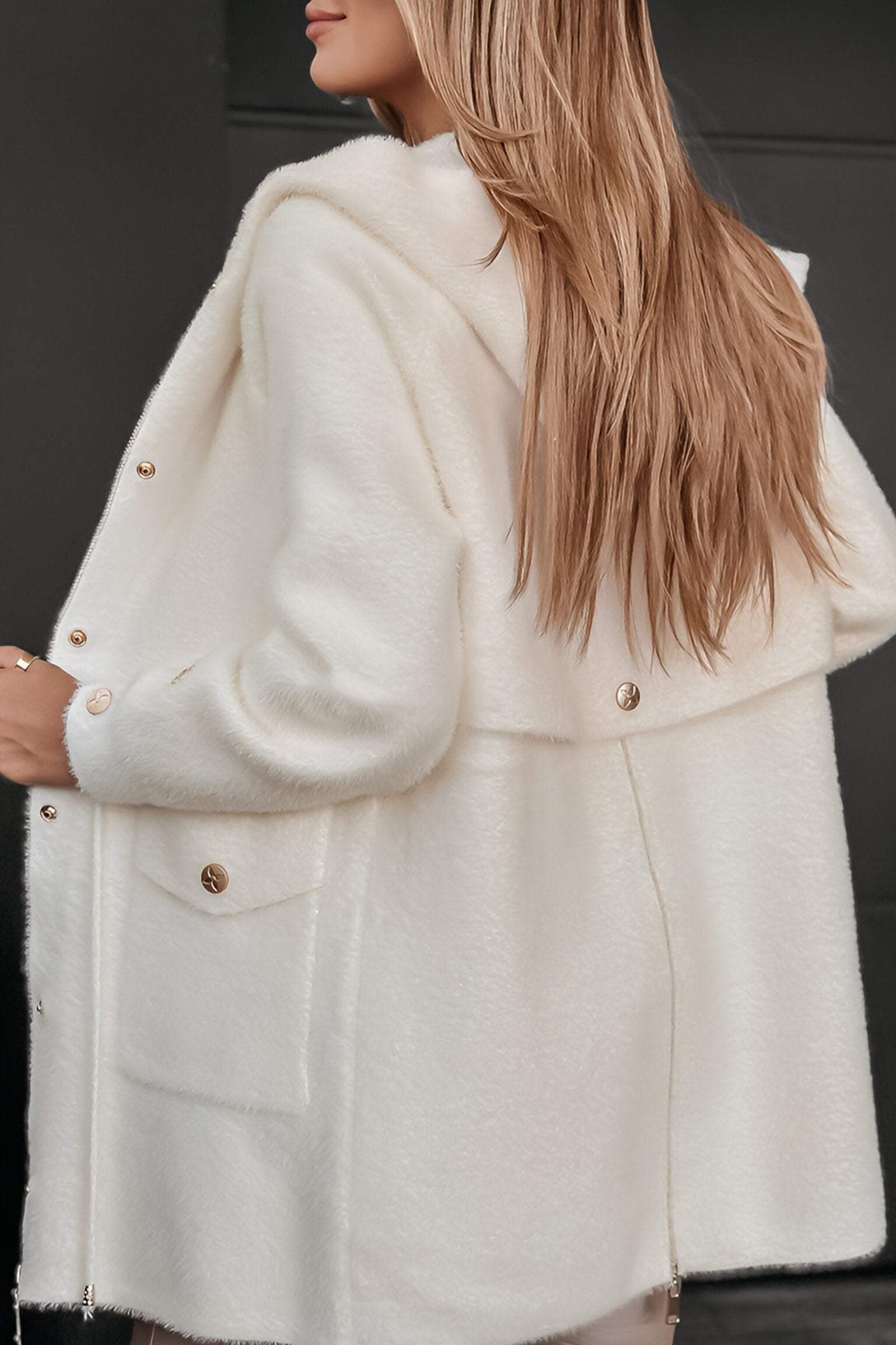 Women's Hooded Long-sleeved Fur Casual Coat