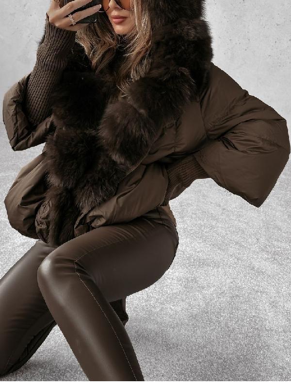 Women's Fur Hooded Short Fashionable Cotton Coat