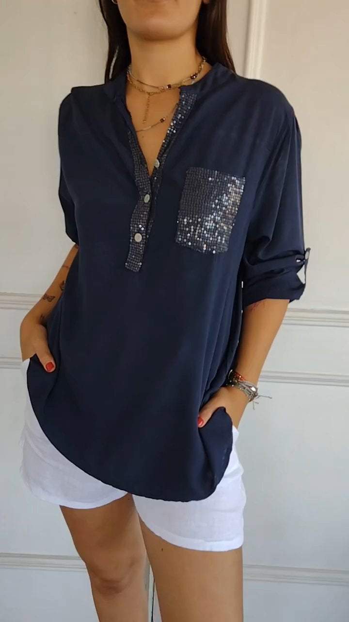 Women's V-neck Sequined Casual Top