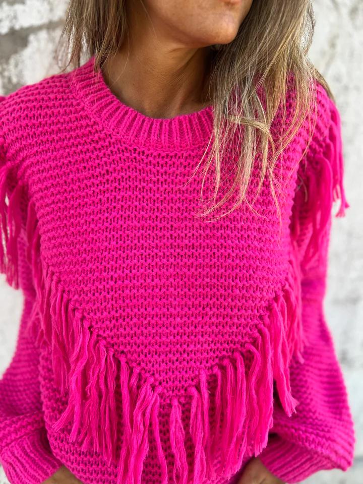 Round Neck Fringed Knitted Top