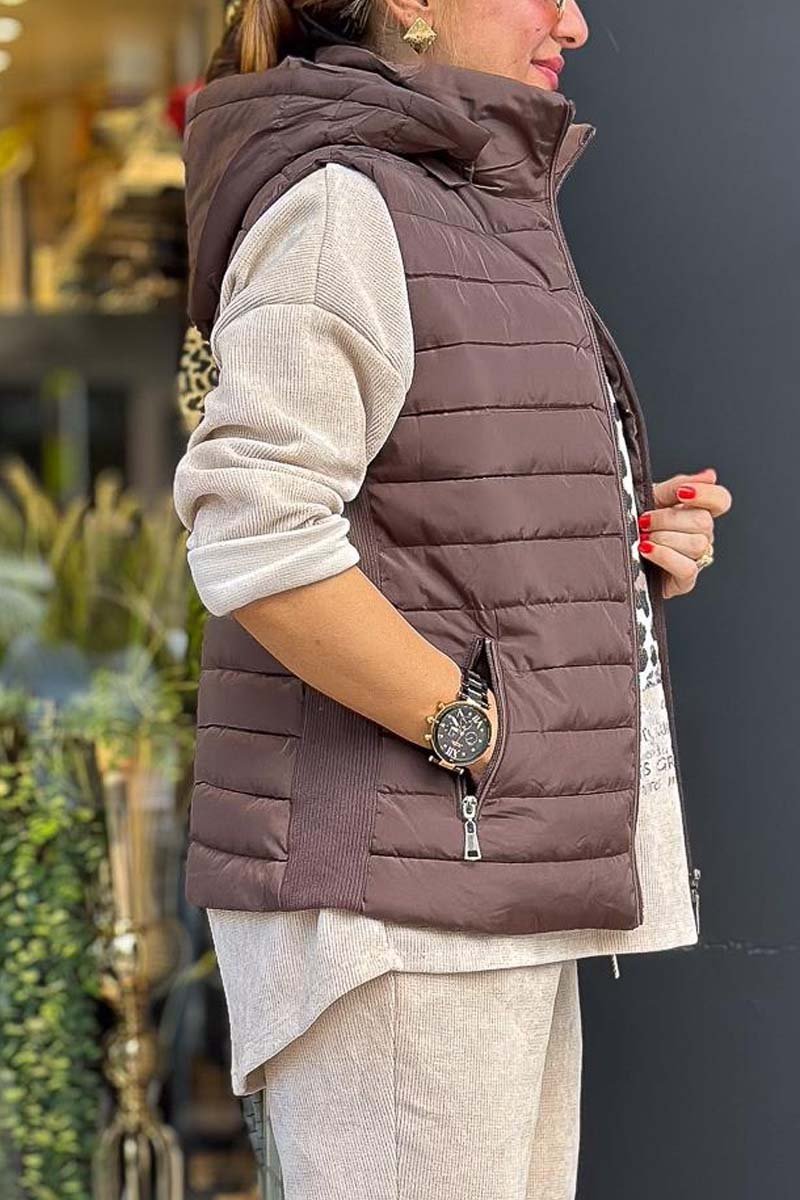 Women's casual patchwork knitted hooded sleeveless jacket