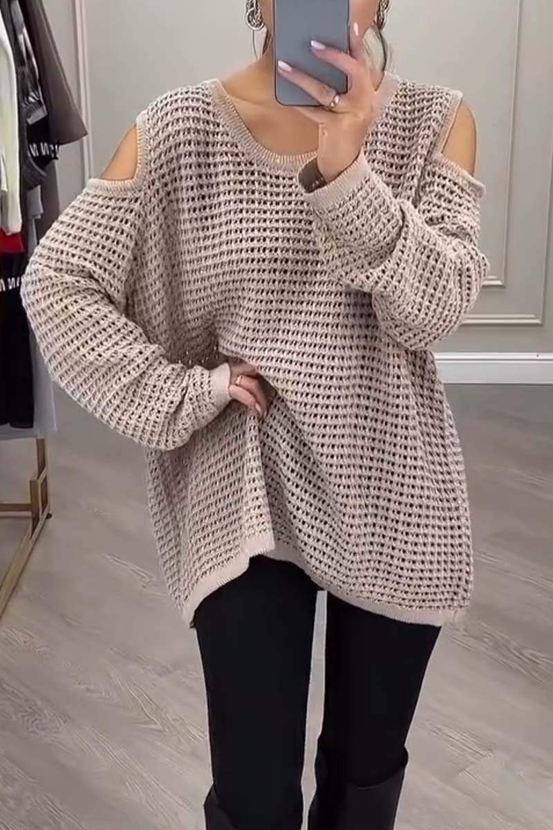 Women's Casual Off Shoulder Hollow Sweater