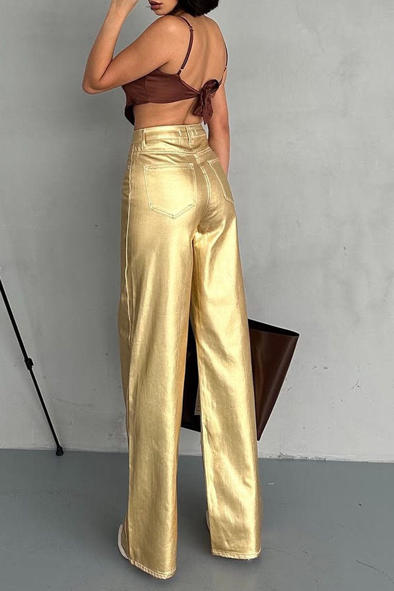 Women's Fashion Metallic Coated Jeans